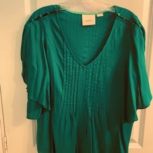 Green flutter sleeve rayon blouse by Maeve from Anthropology, size 8